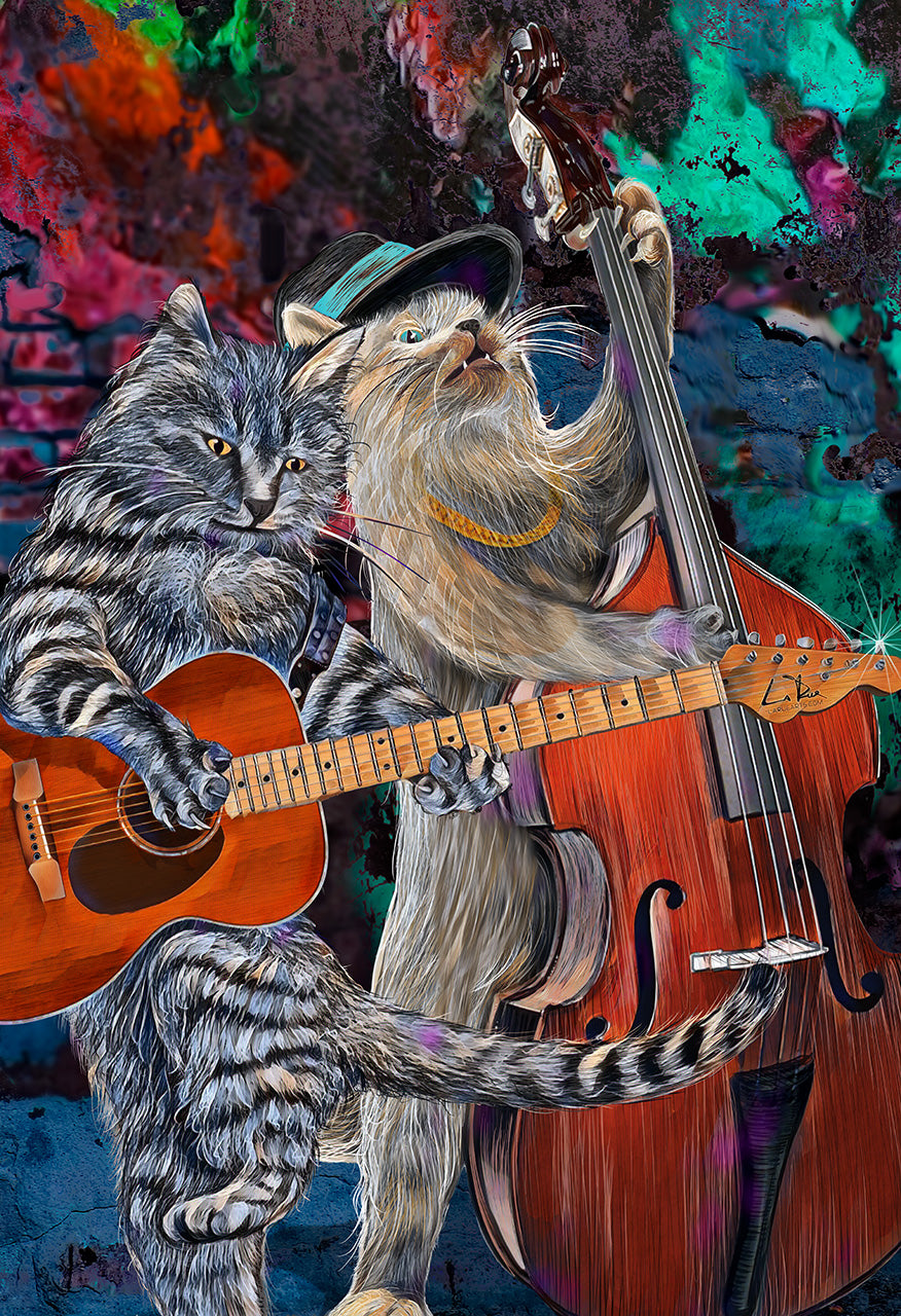 Buskers and Scruffy mixed media art by Doug LaRue