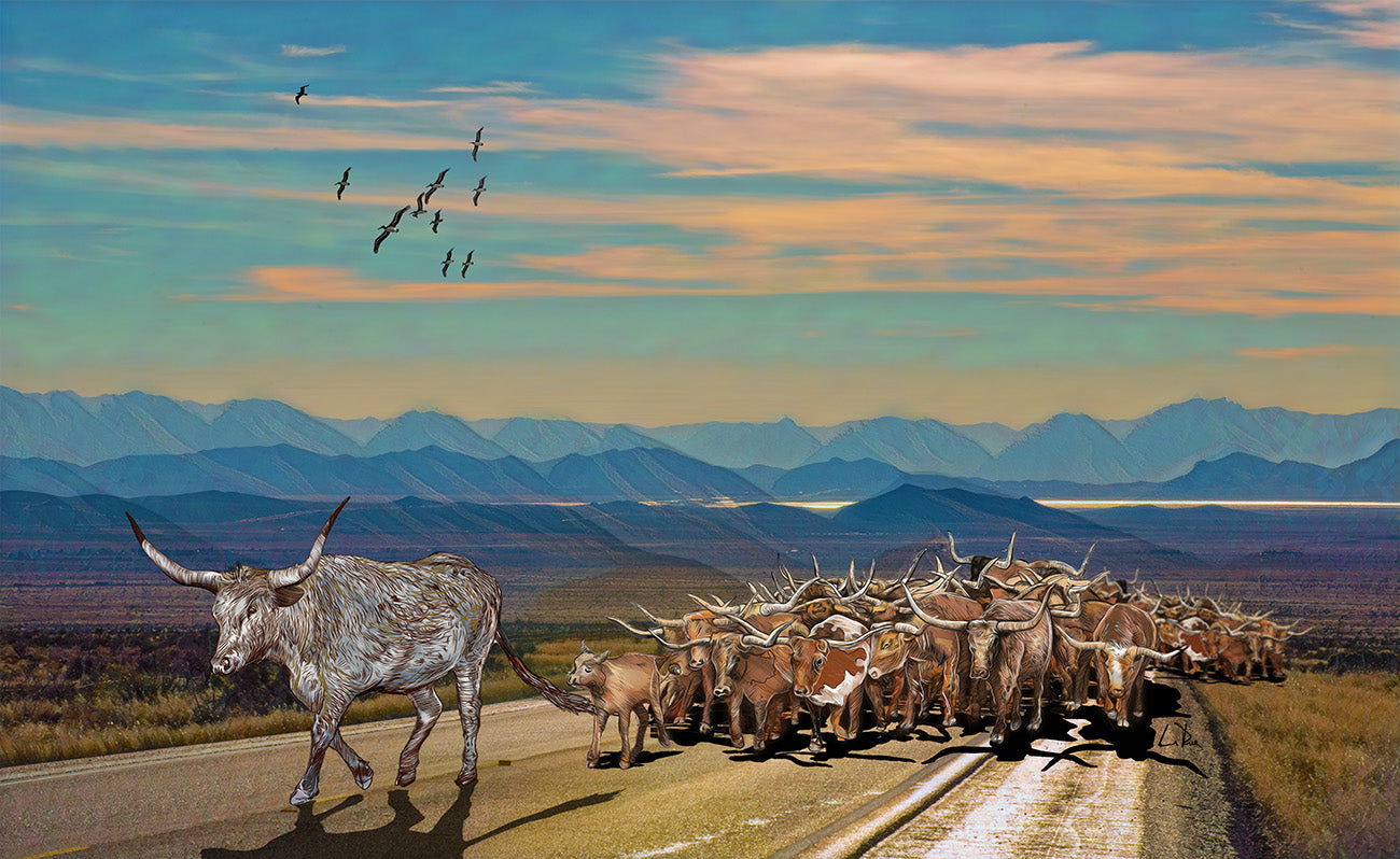 Cattle Drive mixed media art by Doug LaRue