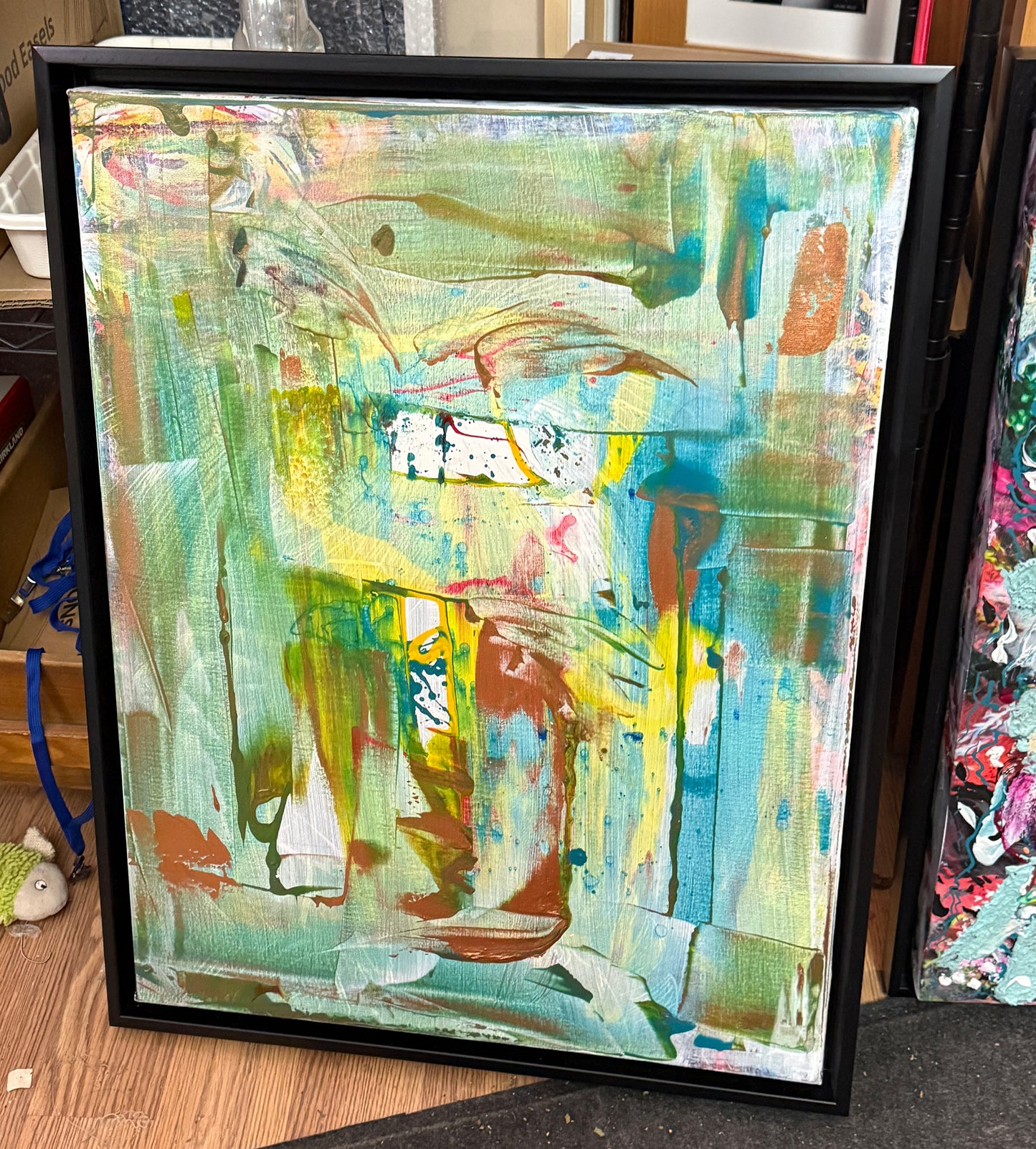 Great Hills Abstract original 26x22x1.5 canvas in a Cardinali floater frame