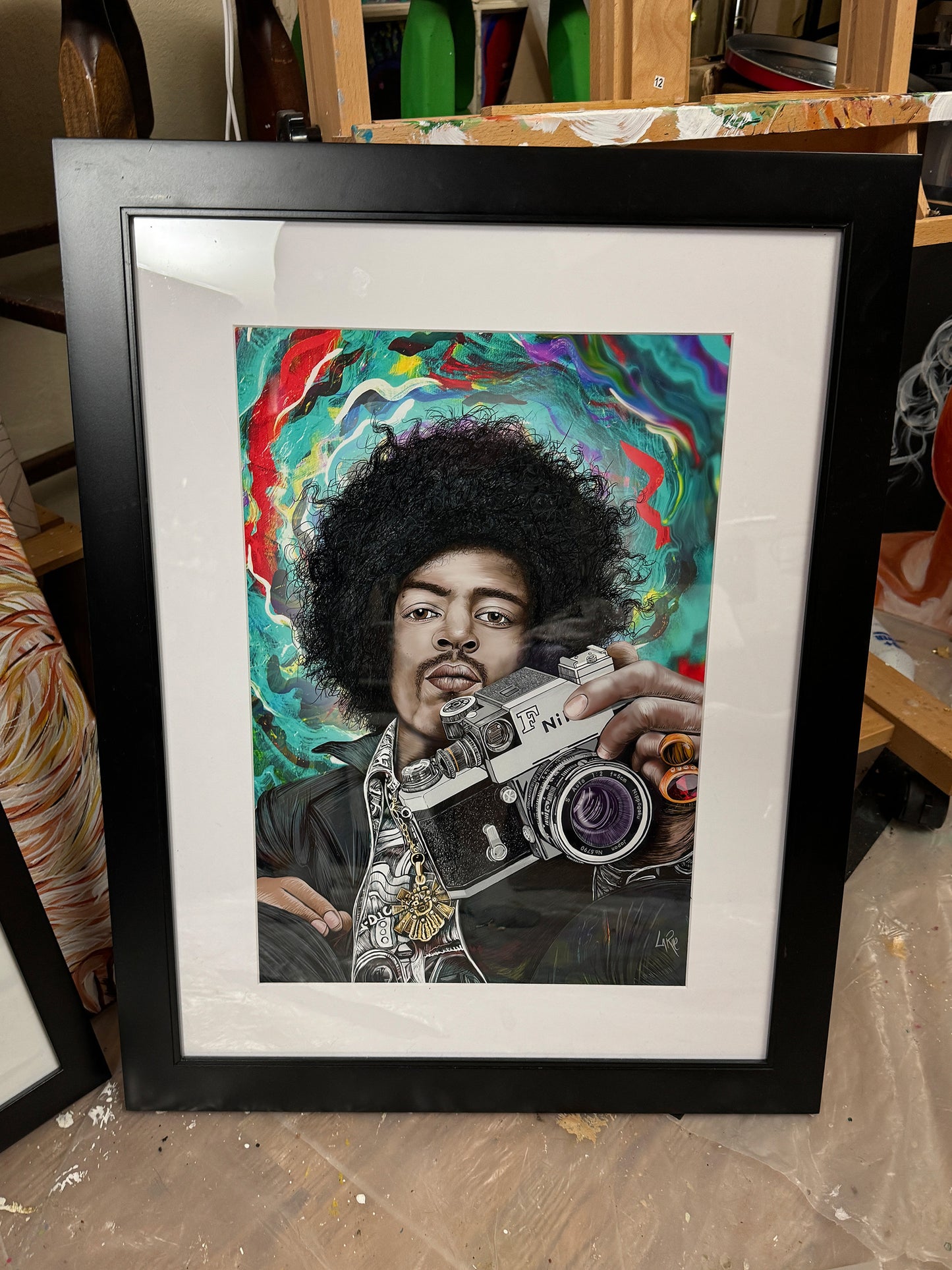 Jimi Hendrix F Photomic 22x28x1.25 black wood frame @NeWorlDeli