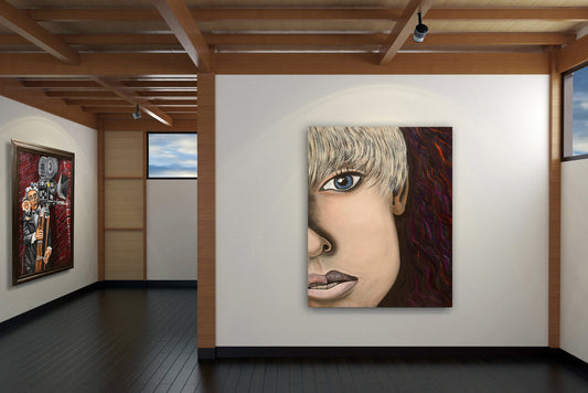Art gallery with a large portrait of a Wrayn. Oil painting by Doug LaRue