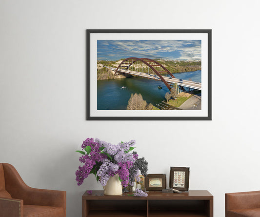 Pennybacker Bridge aerial photograph on a study wall by Doug LaRue