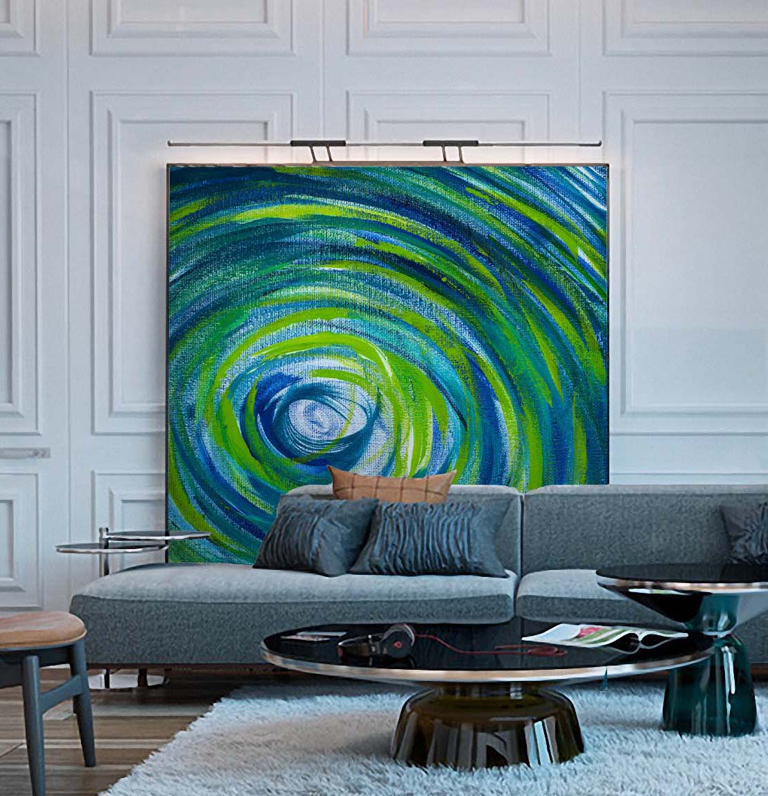 Algae Tunnel art by Doug LaRue on a white panel wall