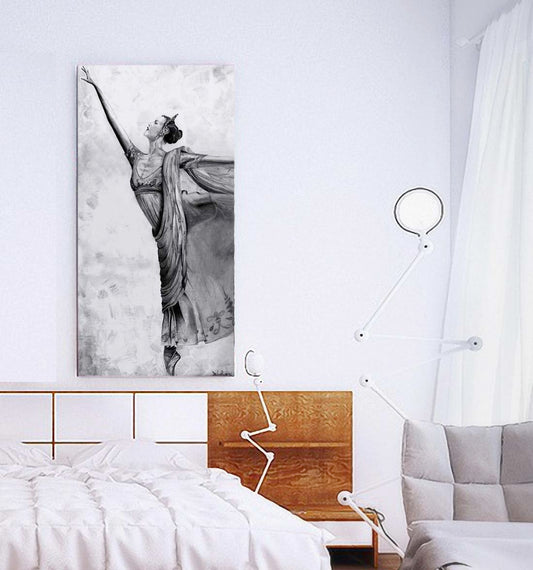 Ballerina pencil drawing by Doug LaRue on a bed room wall