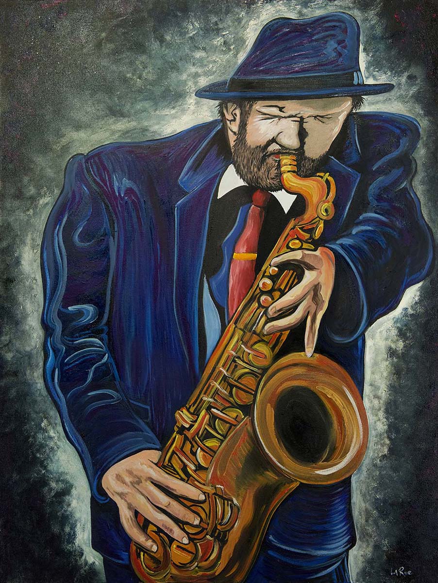Blue Sax original oil painting on canvas by Doug LaRue