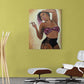 DeRae's Accoutrements painting on canvas by Doug LaRue on a bright wall over a lounge chair