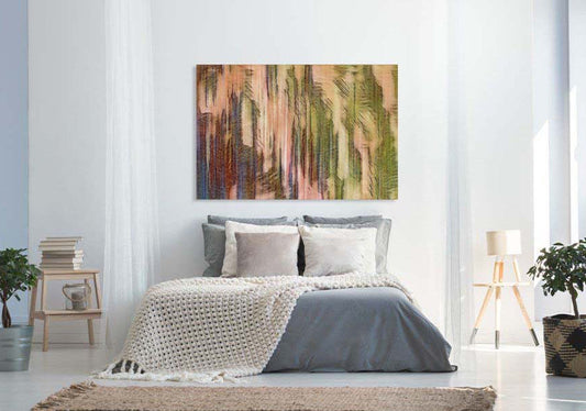 Forest Vert mixed media abstract art by Doug LaRue on a bedroom wall