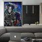Large print of John Lennon Twin Lens mixed media by Dough LaRue in a modern living room behind a Mac laptop