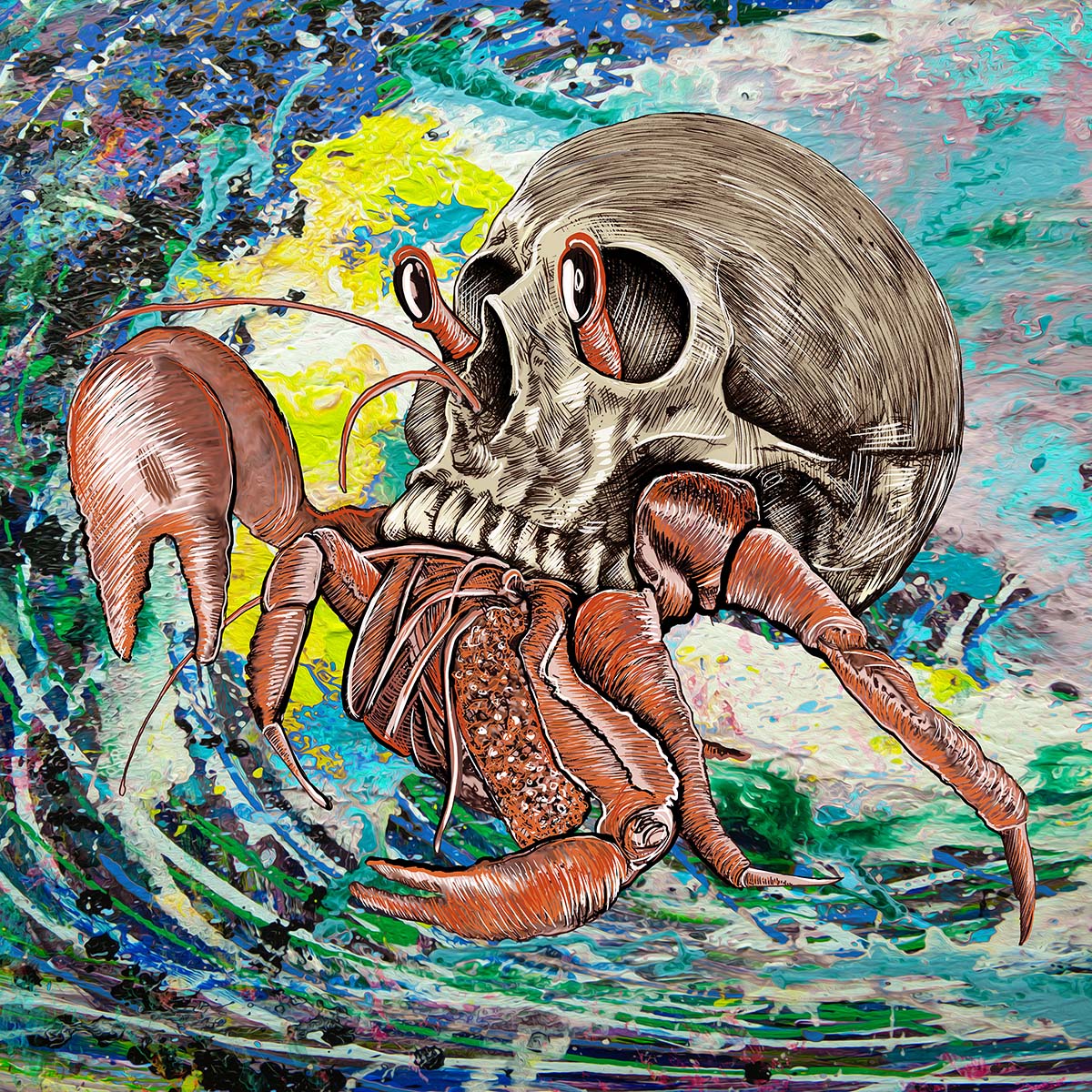 Skull Crab mixed media art by Doug LaRue
