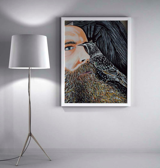 Acrylic painting Nick & Scrappy on a gallery wall by Doug LaRue