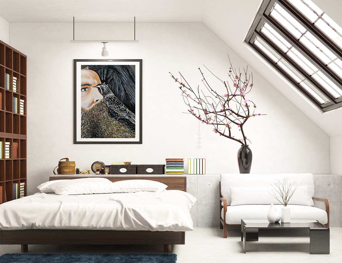 Acrylic painting Nick & Scrappy on a bedroom wall by Doug LaRue