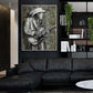 Stevie Ray Vaughan 22 artwork by Doug LaRue in a modern living room over a black leather couch