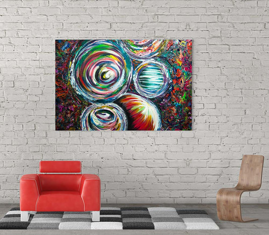 "Vid19 Goggle Lens" large print on a white brick wall by Doug LaRue