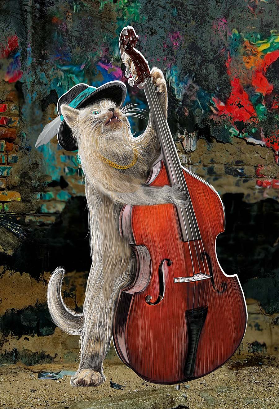 Whiskers the Upright Bass Guitar Cat