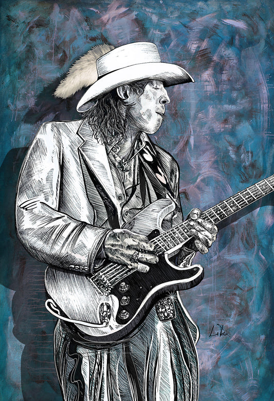 Stevie Ray Vaughan Blues mixed media art by Doug LaRue
