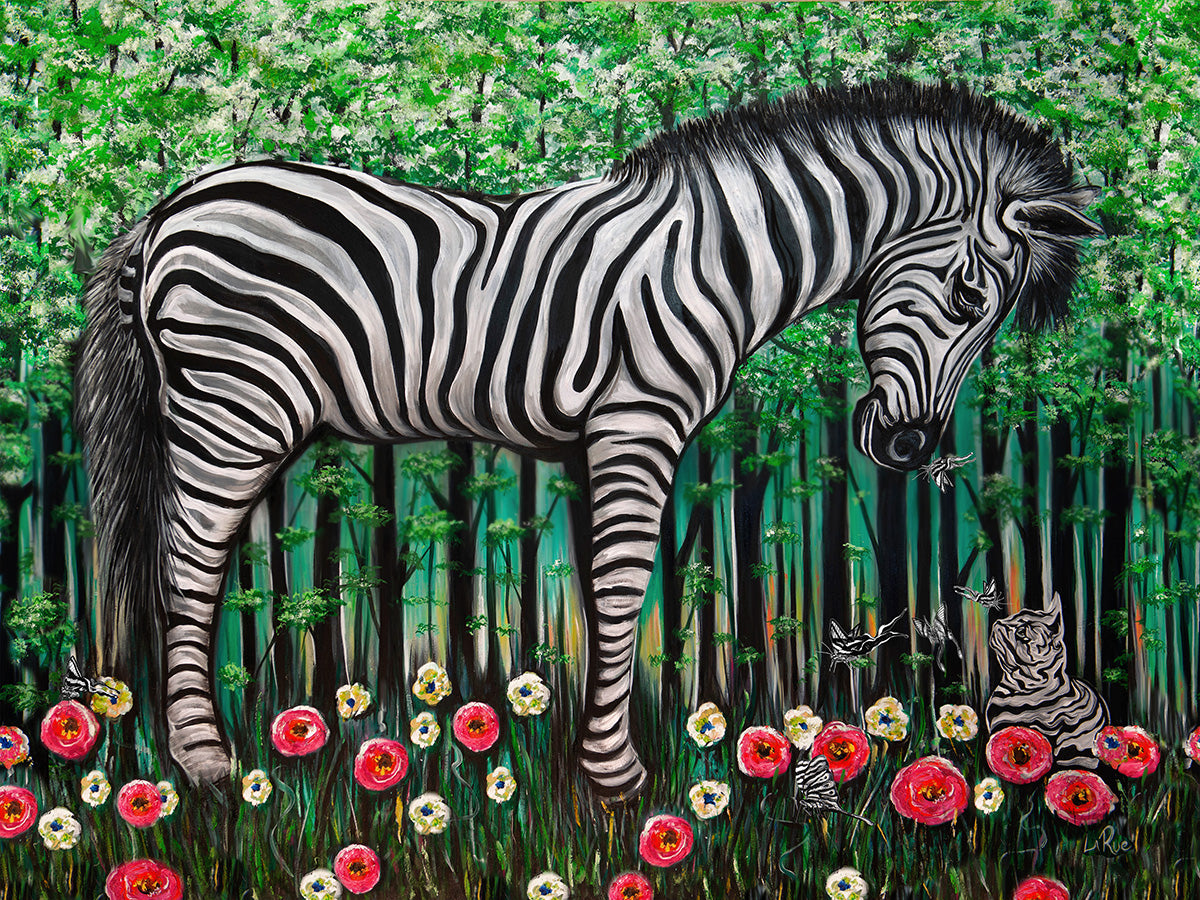 Zebra Striped Friends mixed media art by Doug LaRue. 