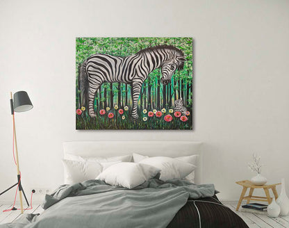 Zebra Stripes oil painting on canvas by Doug LaRue on a bedroom wall