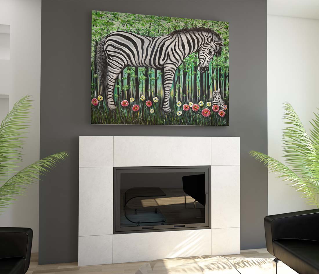 Zebra Stripes oil painting on canvas by Doug LaRue on a livingroom wall