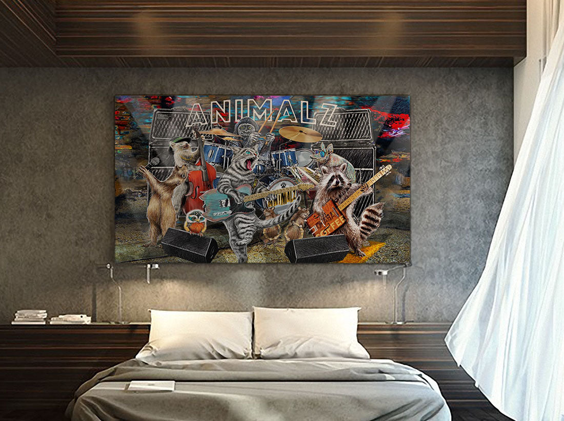 The Animalz Band art by Dual Rogue on a luxury bedroom wall