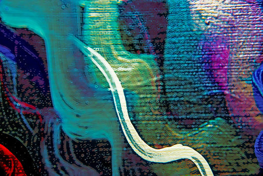 Abstract artwork with wavy lines and multicolors called Aquatic Feather by Doug LaRue