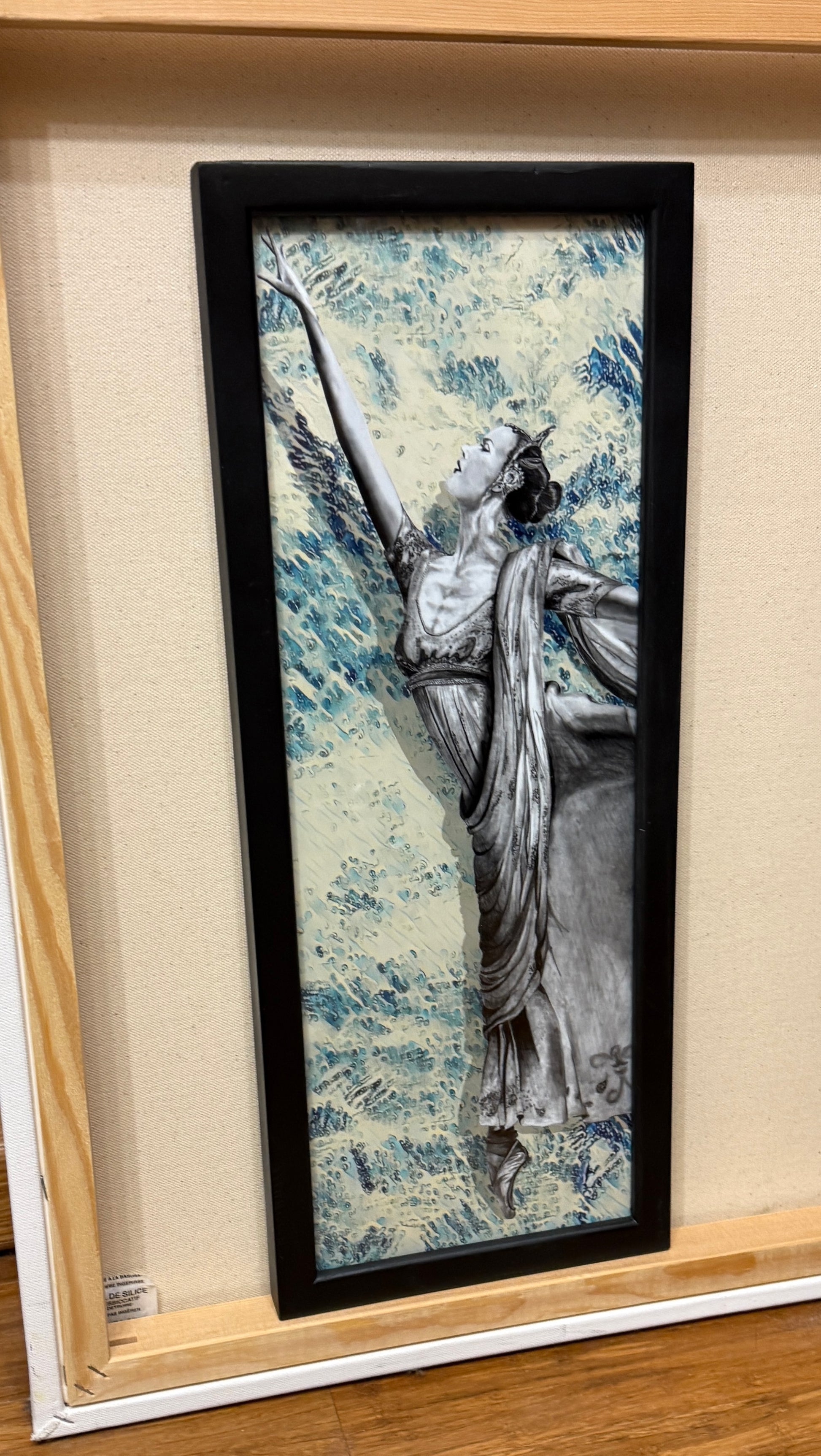 Ballerina Waves mixed media by Doug LaRue 9x19 print black wood frame