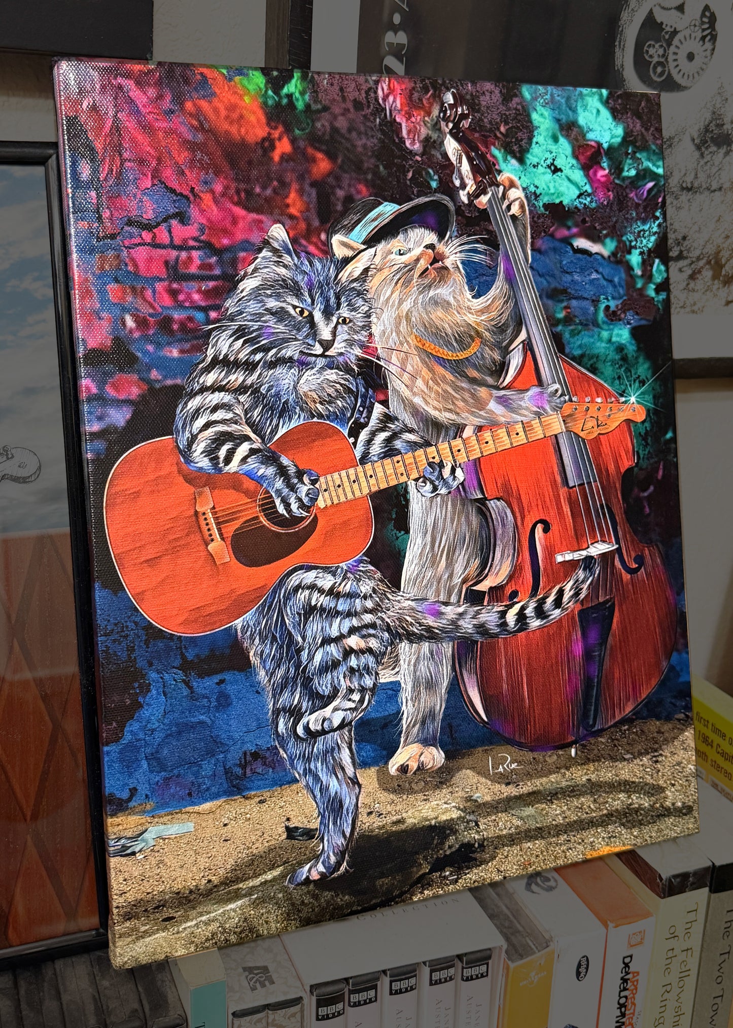 Buskers and Scruffy mixed media art by Doug LaRue 14x11x1 canvas print