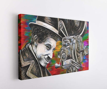 Charlie Chaplin art by Doug LaRue wrapped canvas print