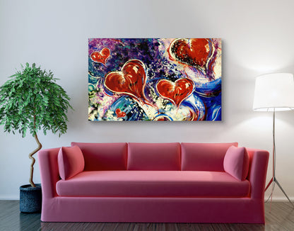 Hearts adrift art by Doug LaRue over a red couch