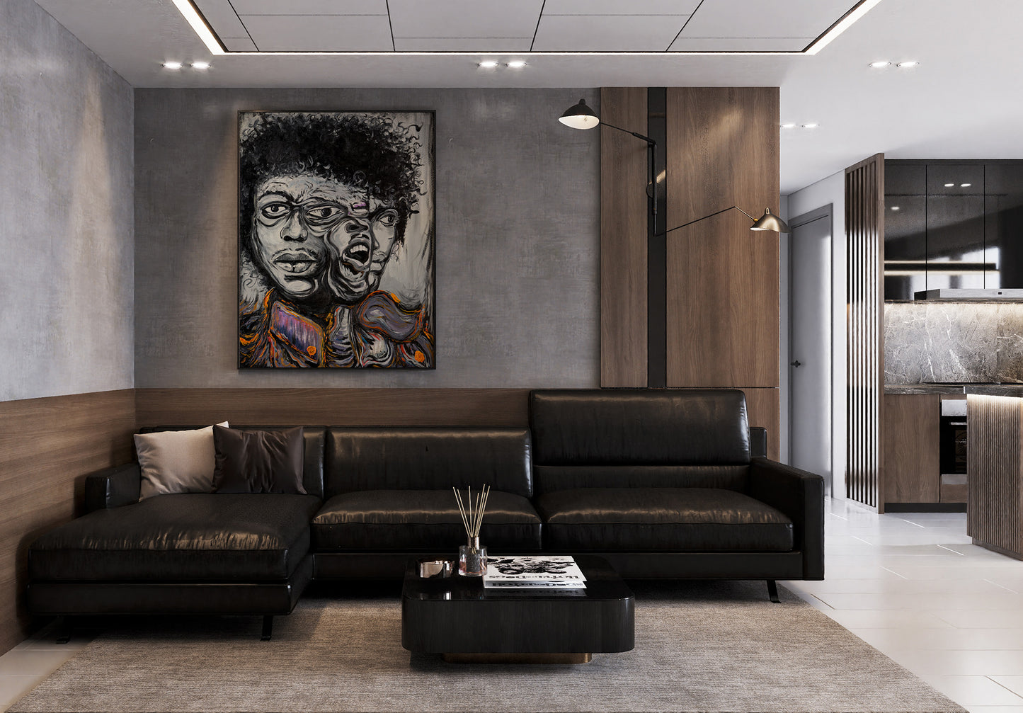 Hendrix Study in oil on canvas large canvas print in floater frame