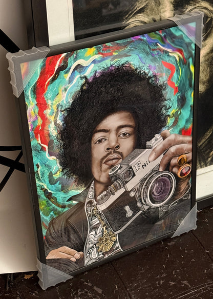 Jimi Hendrix F Photomic 11x14in. black Metal Frame @ NeWorldGallery