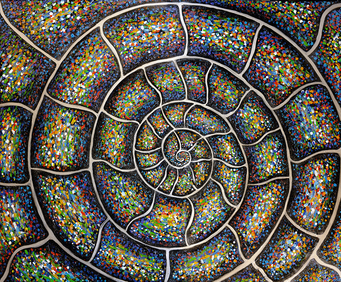 Colorful spiral pattern with multicolored dots Nautilus by Doug LaRue