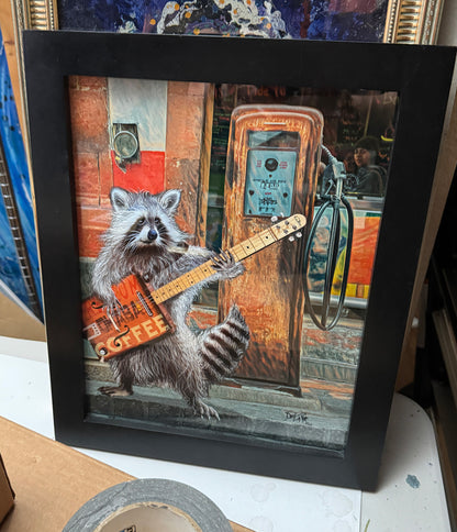 Rikki Raccoon Coffee Guitar 12x16 Framed Print @ZACH