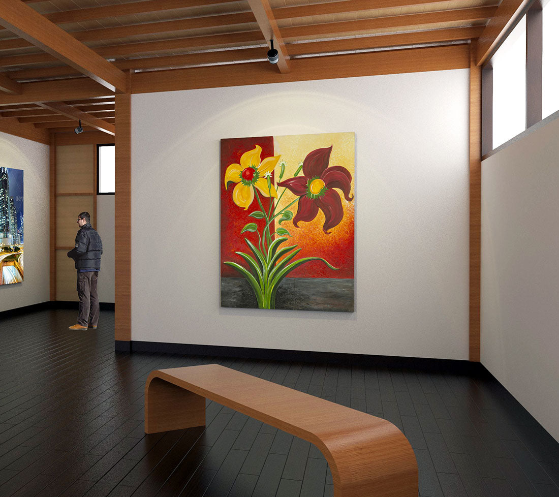 Santa Fe Flower oil on canvas on a gallery wall