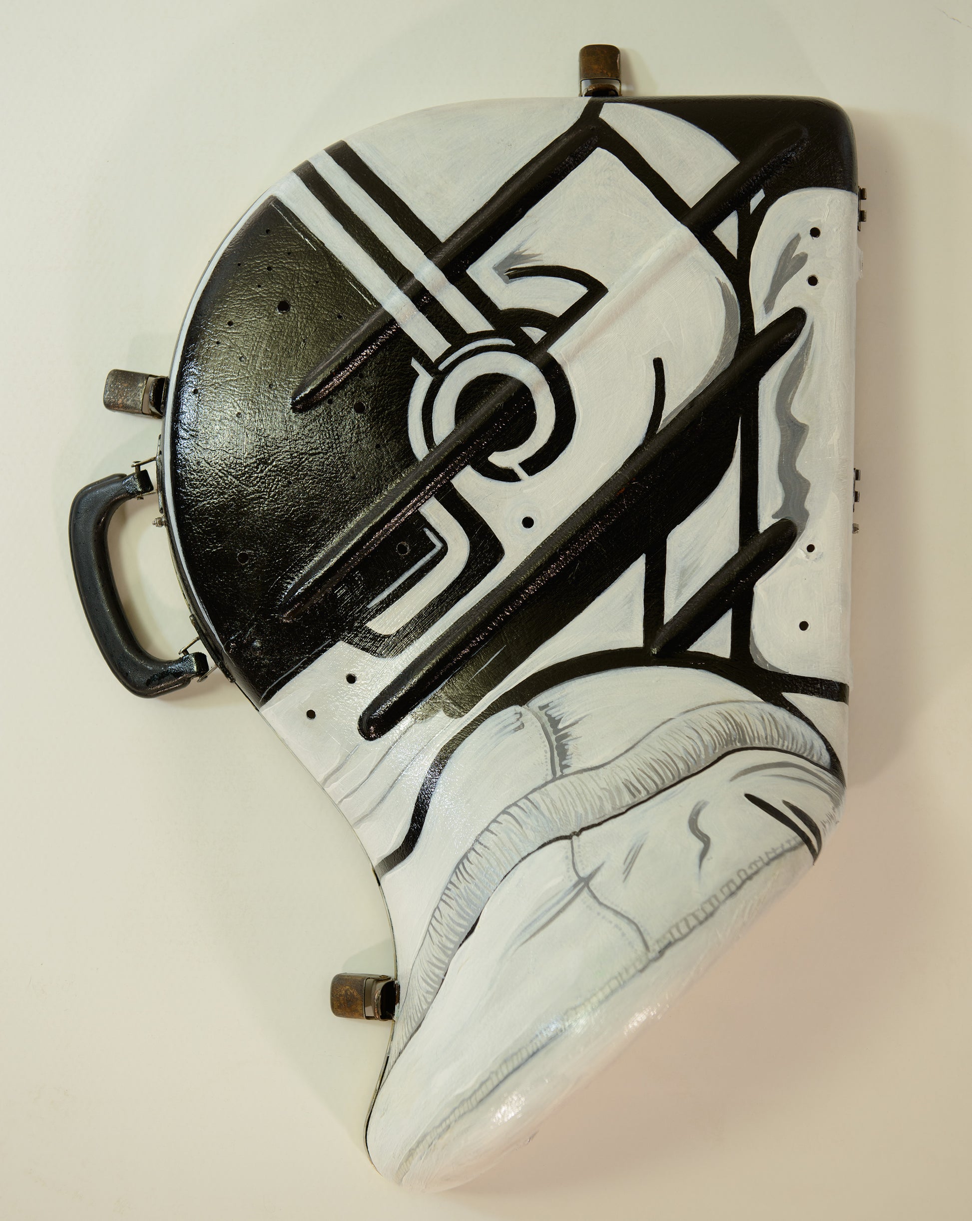 A hand-painted French horn case in the form of an astronauts helmet. Space Helmet