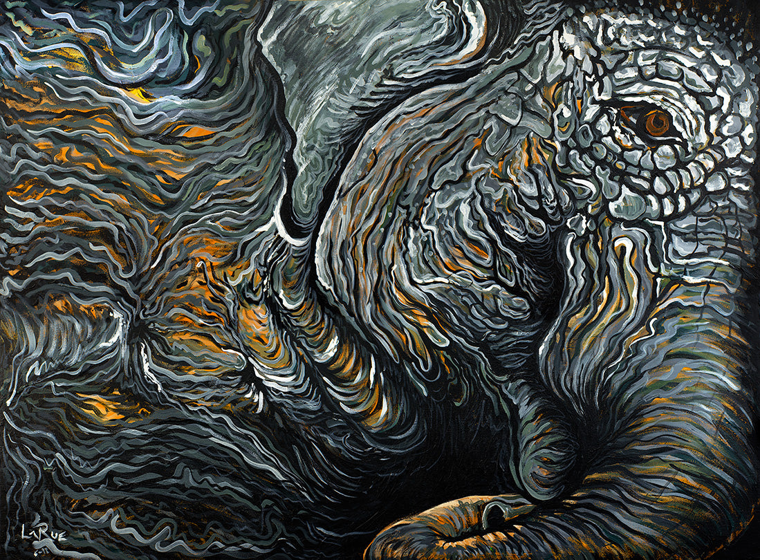 Waking Elephant painting by Doug LaRue Figurative abstract acrylic on canvas original 30 x 40 x 1.5 in.