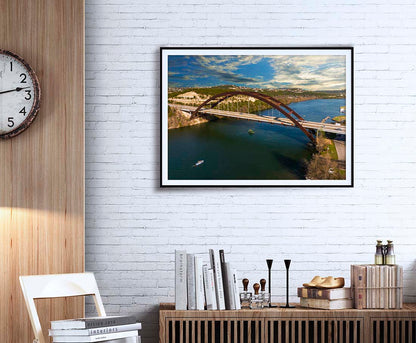 Pennybacker Bridge aerial photograph on a office wall by Doug LaRue