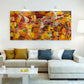 Abstract Cubist art print on a living room wall above couch