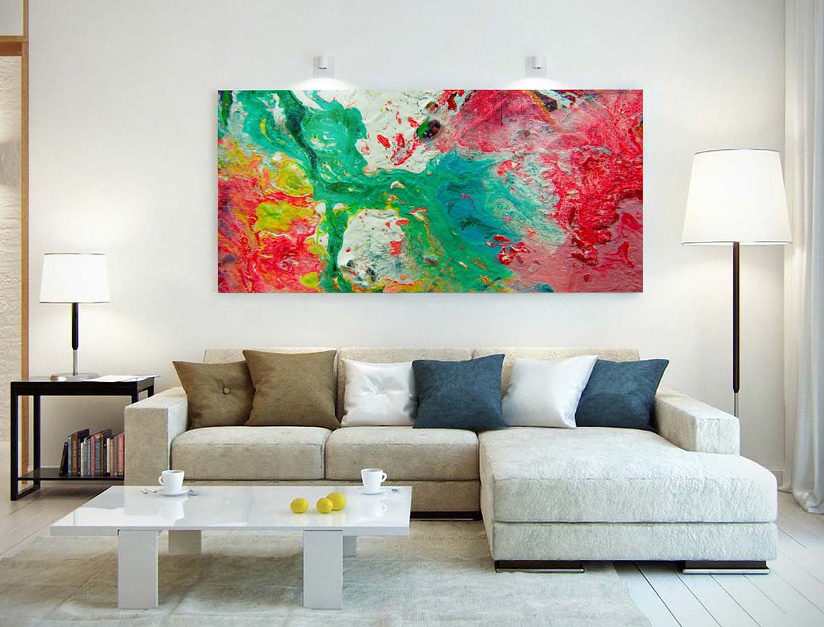 Abstract 21 Equanimical art by Doug LaRue large custom sized print on a living room wall