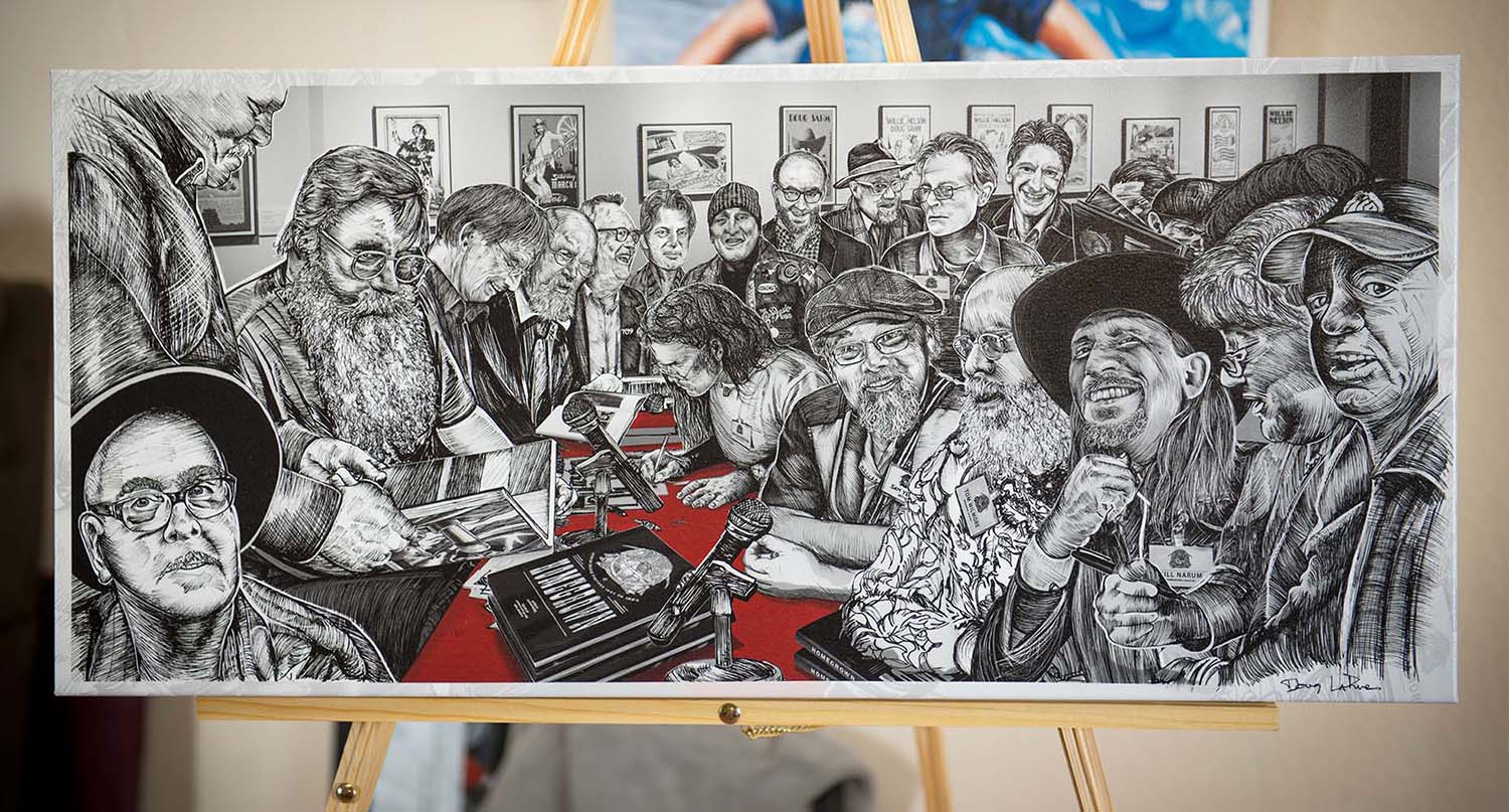 Armadillo Art Squad ink illustration portrait by Doug LaRue canvas print