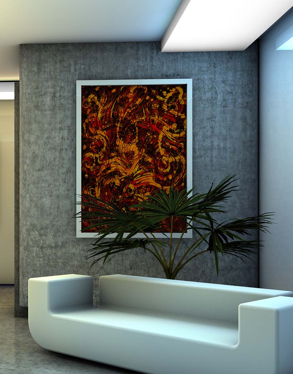 Dark Golden Swirl artwork on a gallery wall