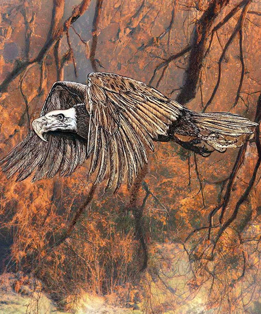 Golden Forest Eagle  mixed media art close up by Doug LaRue