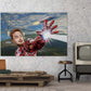 Iron Musk, conceptual portrait of Elon Musk by Doug LaRue on a concrete wall next to a vintage TV
