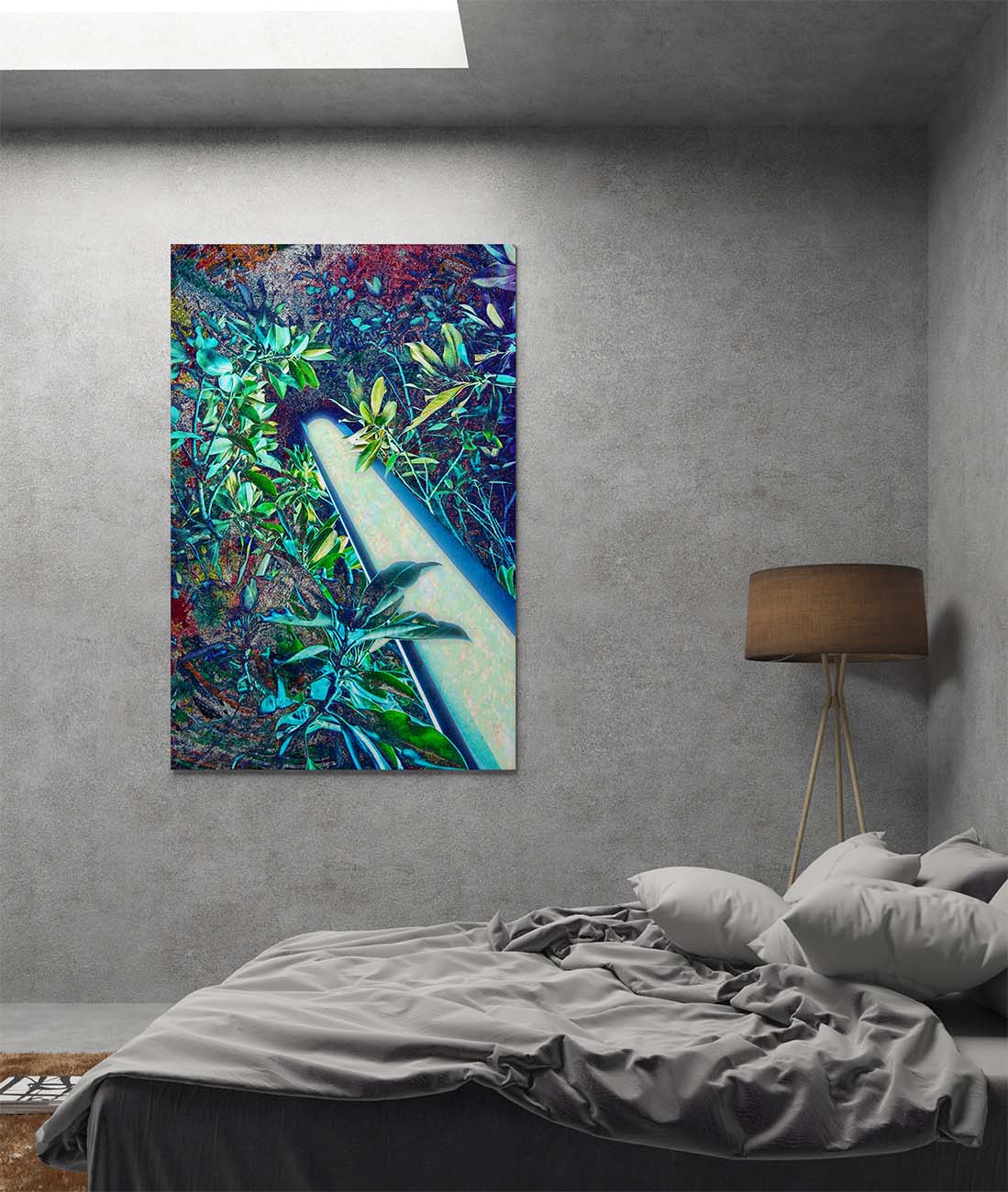 Lucid Light abstract art by Doug LaRue on a bedroom wall