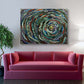 Metallic Vortex canvas print on wall over a Rose couch