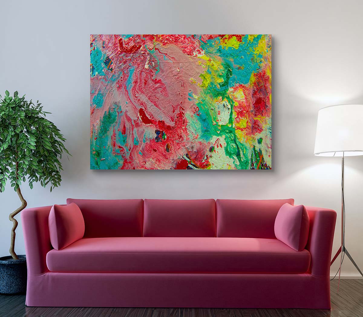 Abstract 21 Marsh art by Doug LaRue canvas print over a soft red couch