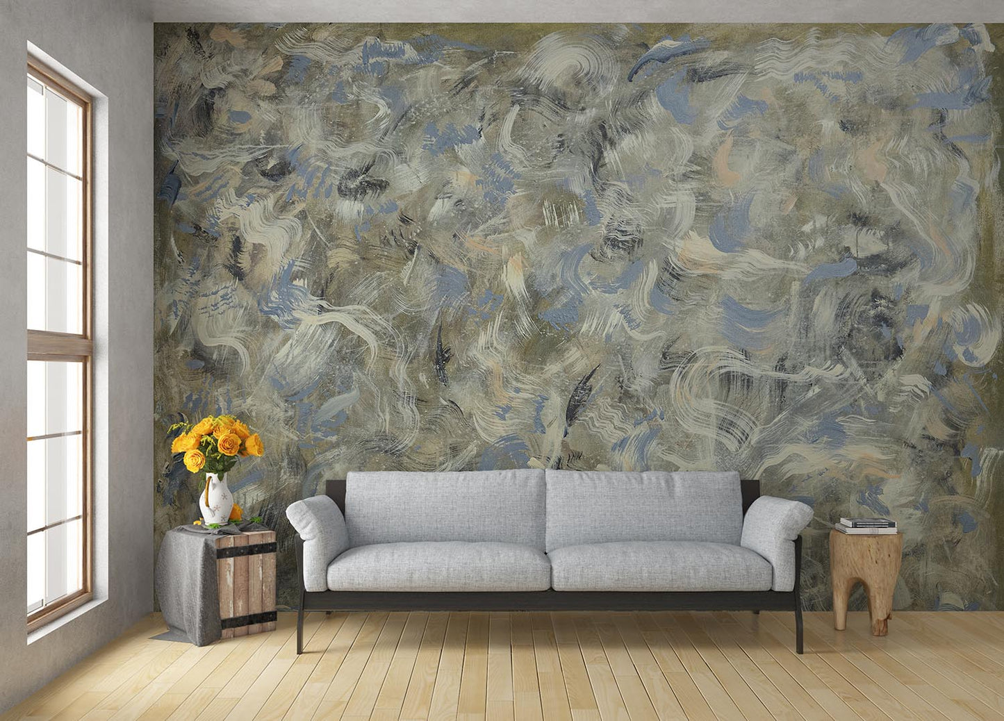 Sand Bridge abstract art by Doug LaRue as a mural on a living room wall