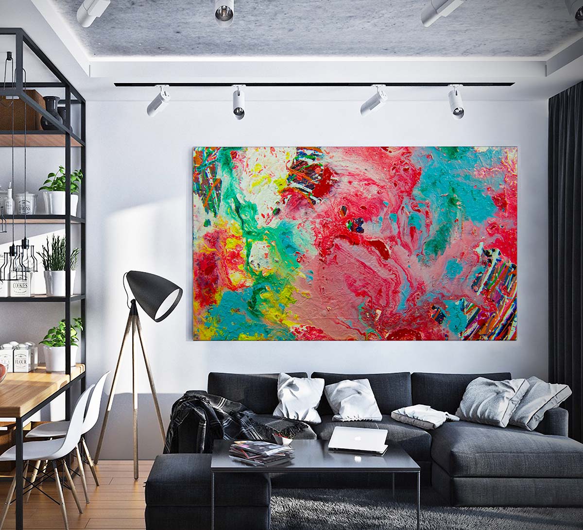 Abstract 21 Slurry art by Doug LaRue large print in an apartment
