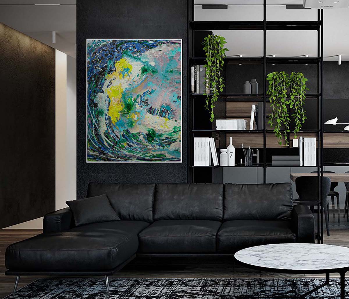 Abstract 21 Tsunami art by Doug LaRue on a modern living room wall