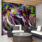 Zivid abstract art by Doug LaRue as a wall mural in front of metal couches