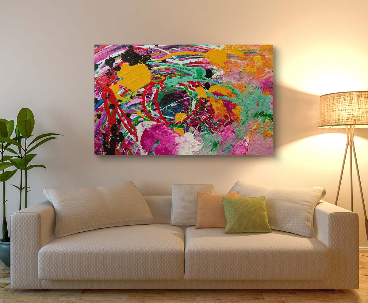 Abstract 21 Espillatu art by Doug LaRue canvas print over a couch in a living room